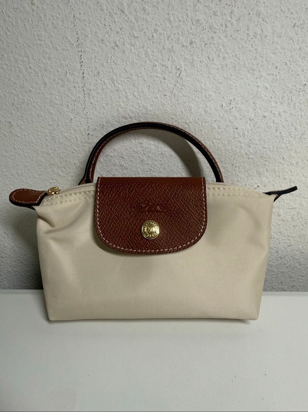 Longchamp Mini Le Pliage Cream Top Handle Bag + Strap